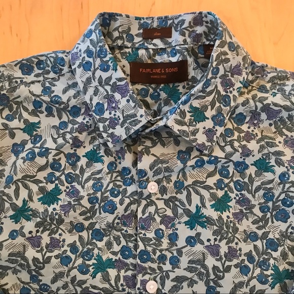 4 for $35 🍄 Fairlane & Sons Slim Fit “Wrinkle-Free” Botanical Print Button Down - Picture 2 of 11